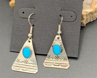 9. $40 - Native American Navajo Sterling Silver & Turquoise Triangular Earrings