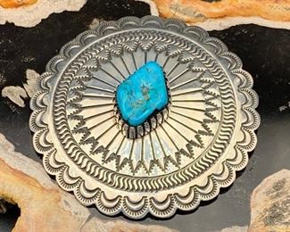 11. $225 - James Lee Native American Navajo Sterling Silver & Turquoise Pin / Pendant
