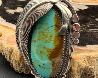 17. $150 - J. Charley Native American Navajo Sterling Silver Royston Turquoise Ring 10.75