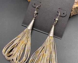 20. $45 - Native American Sterling Liquid Silver 20-Strand Earrings With Gold Vermeil