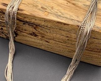 21. $200 - Native American Sterling Silver 11-Strand Liquid Silver & Ball Chain Necklace