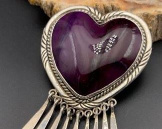 31. $400 - Allen & Paula Boyd Navajo Sterling Silver Sugilite Heart Pin / Pendant