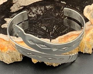38. $250 - Native American Navajo Sterling Silver Bypass Snake Cuff Bracelet Signed