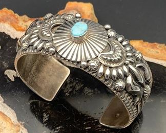 39. $850 - Darryl Becenti Native American Navajo Cuff Bracelet With Dry Creek Turquoise