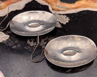 44. $40 - B. Soce Native American Sterling Silver Oval Concho Earrings Decorative Scallops