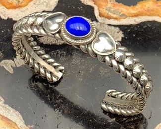 48. $250 - Artie Yellowhorse Navajo Sterling Silver Cuff Bracelet With Lapis & Hearts