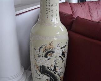 $350 Asian Ceramic Floor Standing Vase Asian Tall Vase 
49"H x 1ft Round