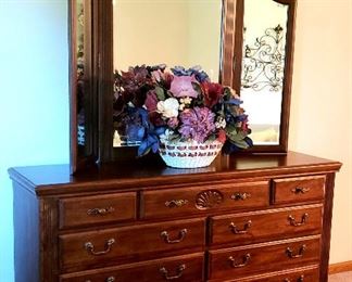 "Heirloom Traditions Solid Wood Furniture" dresser & triple mirror