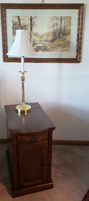 Unique end table, lamp & nicely framed print