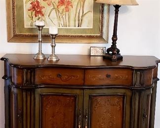 Really pretty cabinet, lamp & large framed print