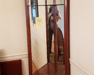 MAHOGANY CORNER LIGHTED DISPLAY CABINET WITH MIRROR BACK...$185