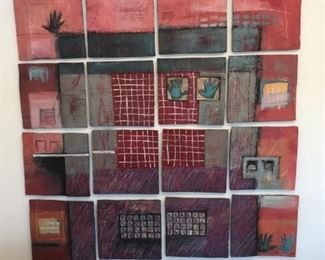 Artist Connie Lloveras. Grid composing of sixteen, 12" ceramic tiles signed and dated. Originally $22,000 sale price $4,500. You can space the tiles as big or small as you like. Unbelievable work of art!