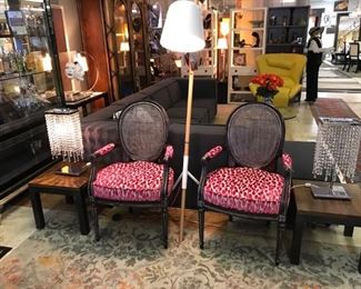 Pair of Cane and fabric French Chairs. Sale price $750 for the pair!Stunning!