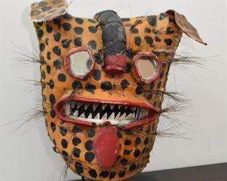 $85 - Ethnic / Tribal / Folk Art Leopard Mask (Mirrored Eyes) - 11.5" L x 9.5" W x 14.5" H