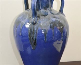 $28 - Blue Drip Glaze 3-Handled Pottery Vase (Made in China) - 14.5" H