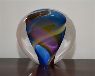 $32 - Art Glass Paperweight, Signed & Dated - 6.25" L x 2" W x 5.75" H
