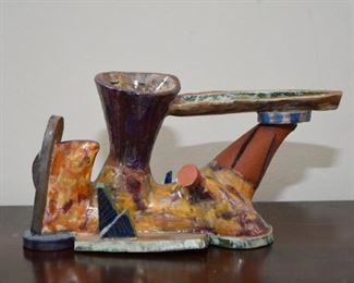 $50 - Abstract Art Pottery Vase  - 8" L x 3.5" W x 4.25" H