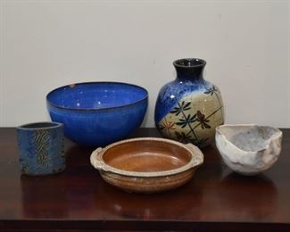 $50 - 5 Piece Studio Pottery Lot (chip on blue bowl)