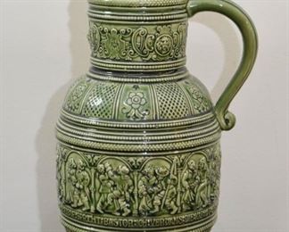 $28 - Vintage Green Pottery Pitcher  - 11.25" H