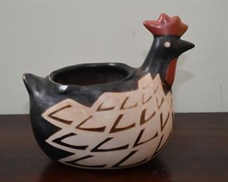 $18 - Chicken Pottery Planter / Bowl, Signed (Peru)  - 10.5" L x 7" W x 9" H