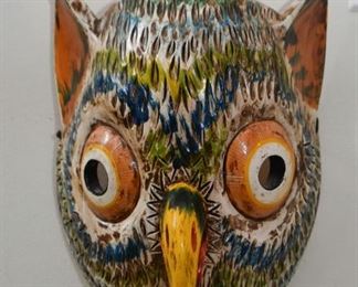 $45 - Mexican Folk Art Owl Mask / Wall Hanging - 6.25" L x 5.5" Deep x 8.5" H