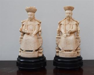 $50 - Pair of Resin Chinese Statues / Emperor & Empress - 7.25" H