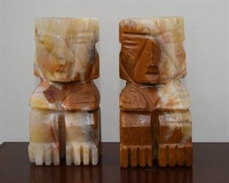 $25 - Carved Stone Onyx Bookends (Aztec / Mayan) - 8" H