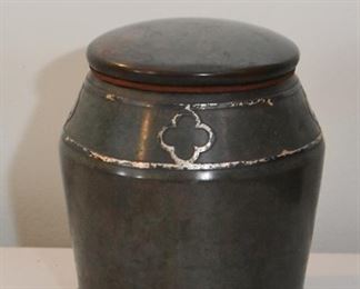 $45 - Vintage Metal Jar - 5" Dia x 6.5" H