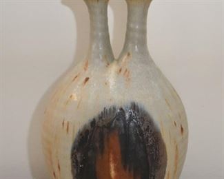$35 - Studio Pottery Vase - Double Neck , Signed - 7.5" L x 6" W x 12" H