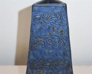 $25 - Triangular Studio Pottery Vase - 4.75" L x 4.75" W x 8.5" H