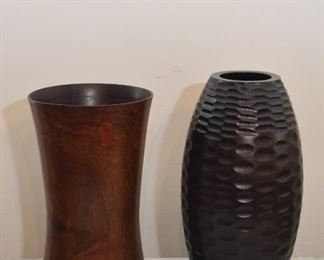 $35 - Lot of 2 Wooden Vases - 10" H and 11" H 