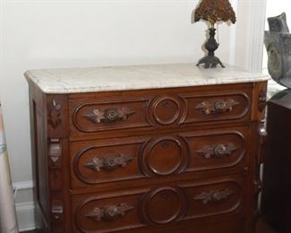 $150 - Antique Victorian Eastlake Chest of Drawers with Marble Top - 40" L x 19" W x 33" H