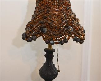 $35 - Small Table Lamp with Beaded Shade - 16" H