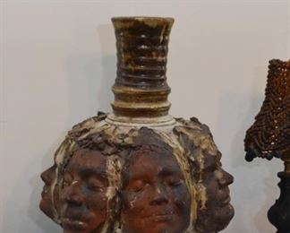 $200 - Large Studio Pottery Vase with Many Faces  (display only, processing flaw on the bottom)- 19" H