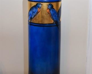 $50 - Hand Painted Porcelain Blue Bird Vase (Austria) - 15" H