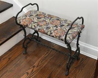 $115 - Antique / Vintage Iron Bench with Upholstered Seat - 24" L x 13" W x 21.75" H (Seat is 17.25" H
