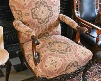 $225 - Upholstered Open Armchair with Fabulous Ornate Carved Details