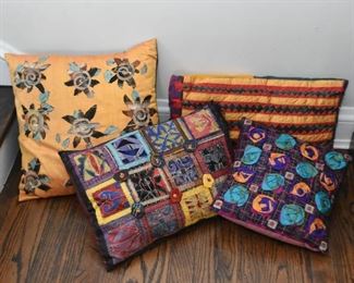 $350 - Lot of 4 Colorful Throw Pillows by Textile Artist Jilli Blackwood (UK artist)