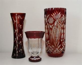 $75 - Lot of 3 Ruby & Clear Glass Vases