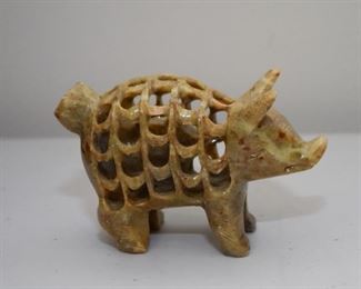 $10 - Stone Carved Pig Figurine / Miniature - 4.5" L 