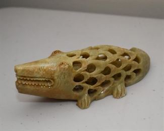 $10 - Stone Carved Alligator Figurine / Miniature - 5.75" L 