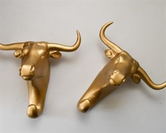 $20 for Pair - Pair of Gold Resin Steer Wall Hooks - 8.5" W x 8.5" H