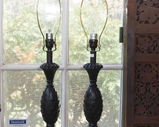 $60 - Pair of Table Lamps - Artichoke Design (no shades) - 34.24" H to top of finial