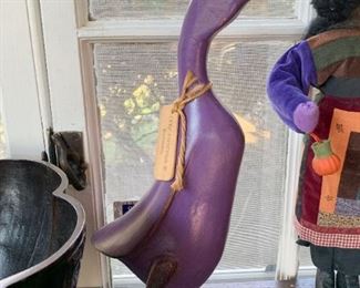 $15 - Wooden Purple Duck Statue - 18.5" H