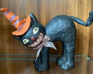 $10 - Halloween Display - Paper Mache Black Cat - 12" L x 8.5" H