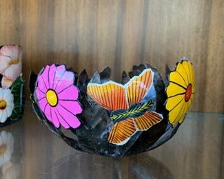 $15 - Metal Bowl (Flowers & Butterflies) - 7.75" Dia. x 4" H
