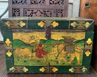 $75 - Hand Painted Wooden Box (India), no hinges - 19.5" L x 11.5" W x 13" H