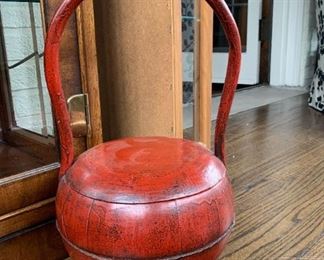 $40 - Wooden Chinese Rice Bucket with Lid - 11" Dia. x 18.5" H to top of handle