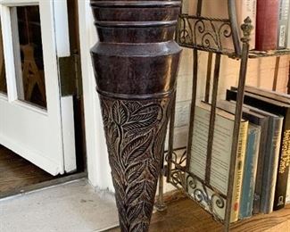 $18 - Tall Metal Vase / Urn (Bombay) - 8.5" at the base x 25" H