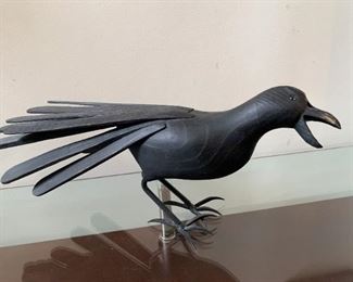 $20 - Wooden Raven / Crow Statue - 20.5" L x 6.5" W x 8.5" H